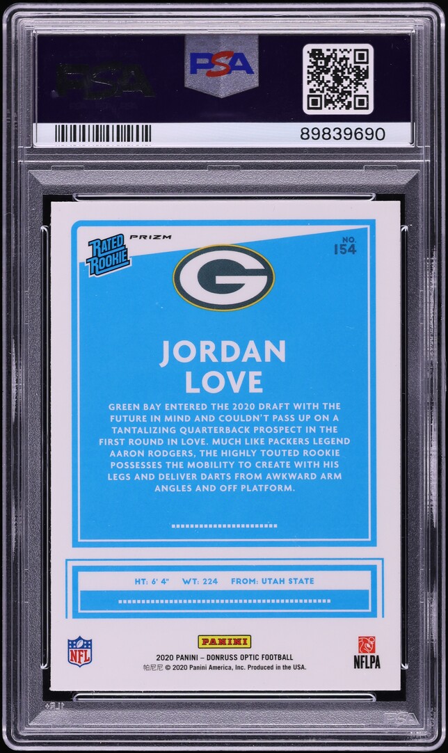 2020 Donruss Optic Blue Scope Jordan Love ROOKIE #154 PSA 10 GEM MINT