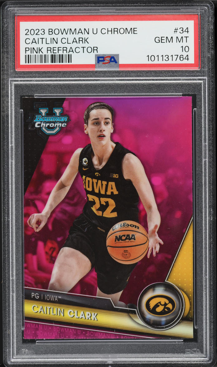 2023 Bowman Chrome University Pink Refractor Caitlin Clark ROOKIE #34 PSA 10 GEM