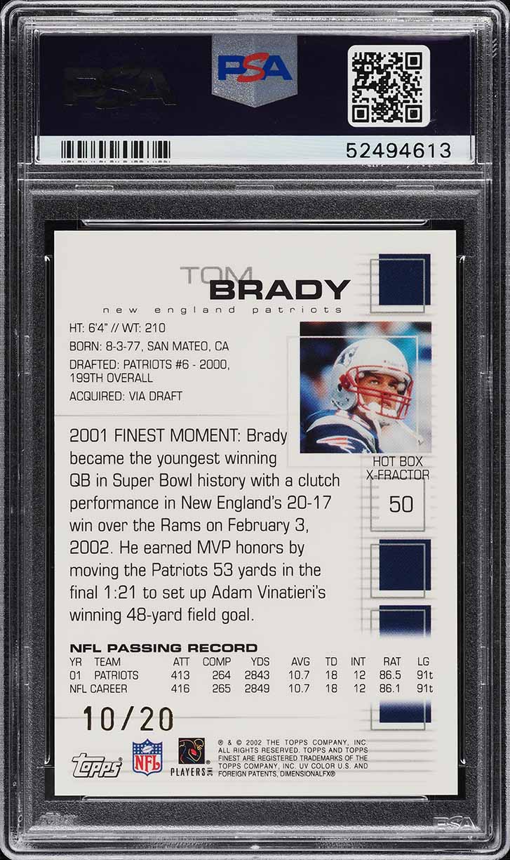 2002 Finest Xfractor Tom Brady /20 #50 PSA 9 MINT