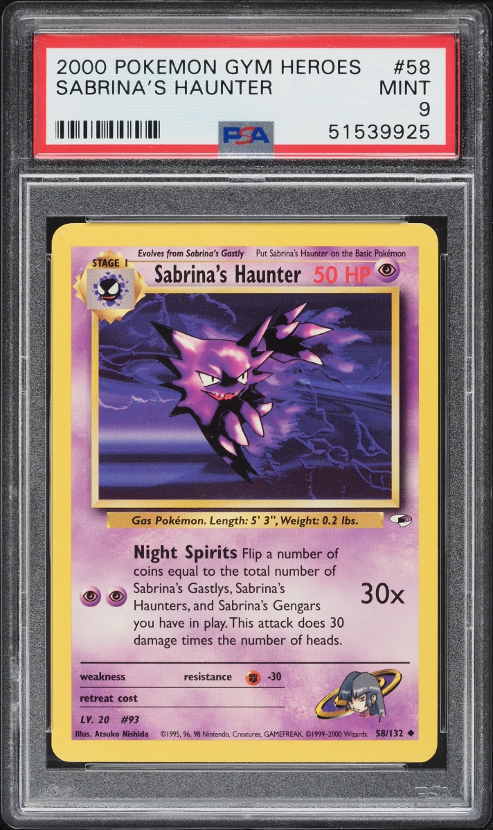 2000 Pokemon Gym Heroes Sabrina's Haunter #58 PSA 9 MINT