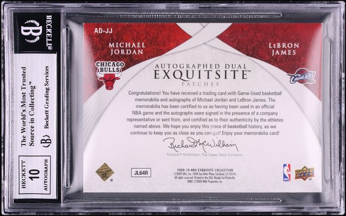 2009 Exquisite Collection Dual Michael Jordan & LeBron James PATCH AUTO /23 AUTO 10 BGS 9 MINT