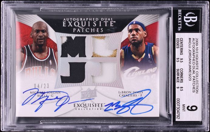 2009 Exquisite Collection Dual Michael Jordan & LeBron James PATCH AUTO /23 AUTO 10 BGS 9 MINT