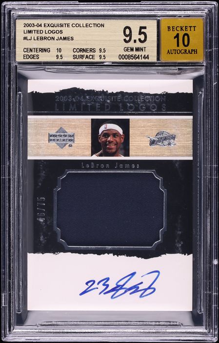 2003 Exquisite Collection Limited Logos LeBron James ROOKIE PATCH AUTO /75 AUTO 10 BGS 9.5 GEM