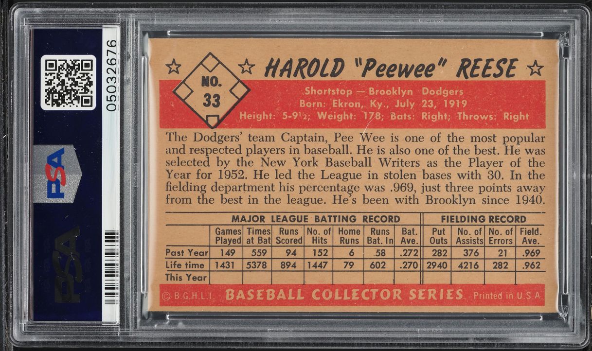 1953 Bowman Color Pee Wee Reese #33 PSA 7 NRMT