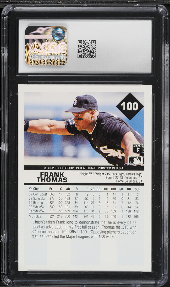 1992 Fleer Frank Thomas #100 CGC 10 GEM MINT