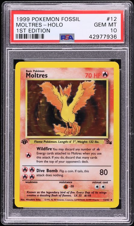 1999 Pokemon Fossil 1st Edition Holo Moltres #12 PSA 10 GEM MINT