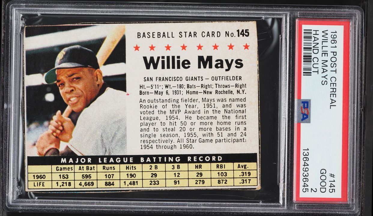 1961 Post Cereal Willie Mays HAND CUT #145 PSA 2 GD