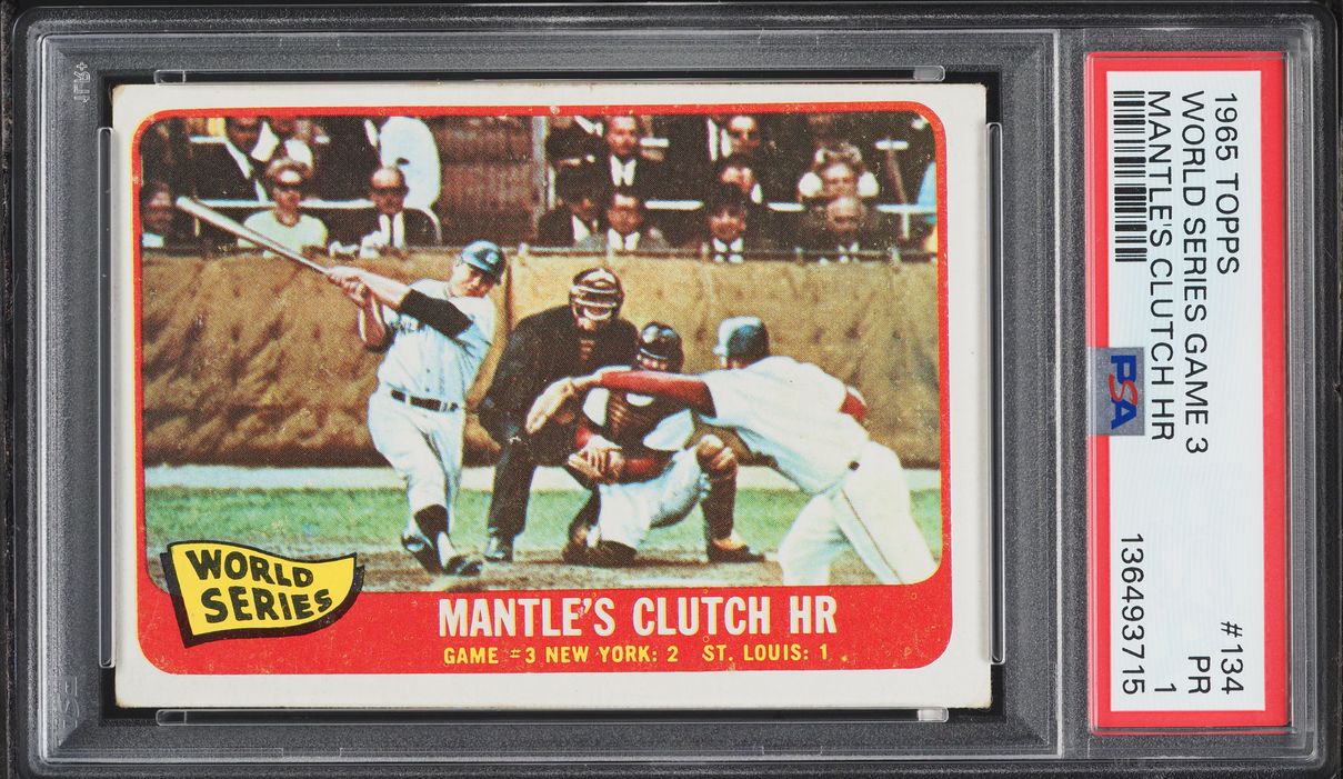 1965 Topps Mickey Mantle CLUTCH HOME RUN WORLD SERIES GAME 3 #134 PSA 1 PR