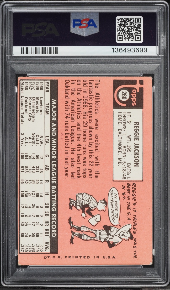 1969 Topps Reggie Jackson ROOKIE #260 PSA 2 GD