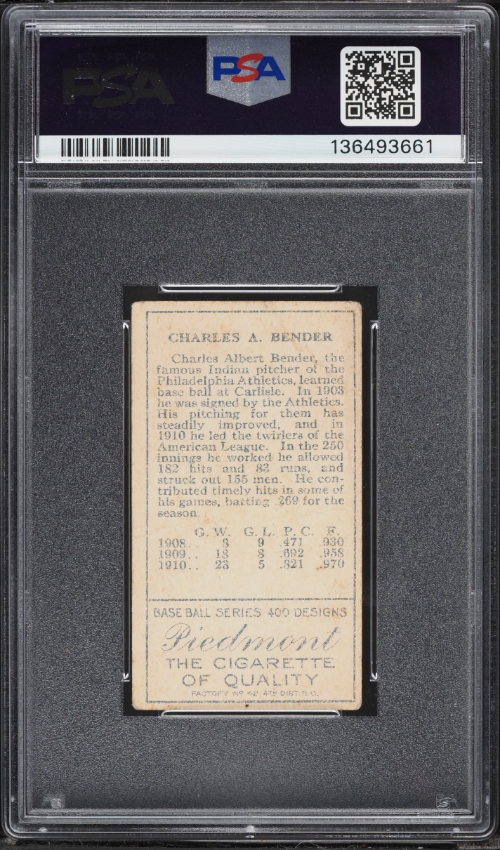 1909 T206 Gold Border Charles Bender PSA 1 PR