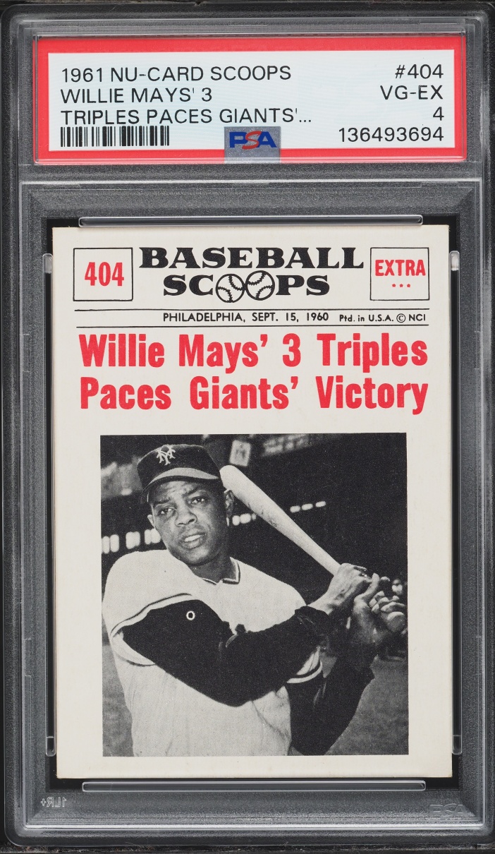 1961 Nu-Card Scoops Willie Mays 3 TRIPLES PACES GIANTS #404 PSA 4 VGEX