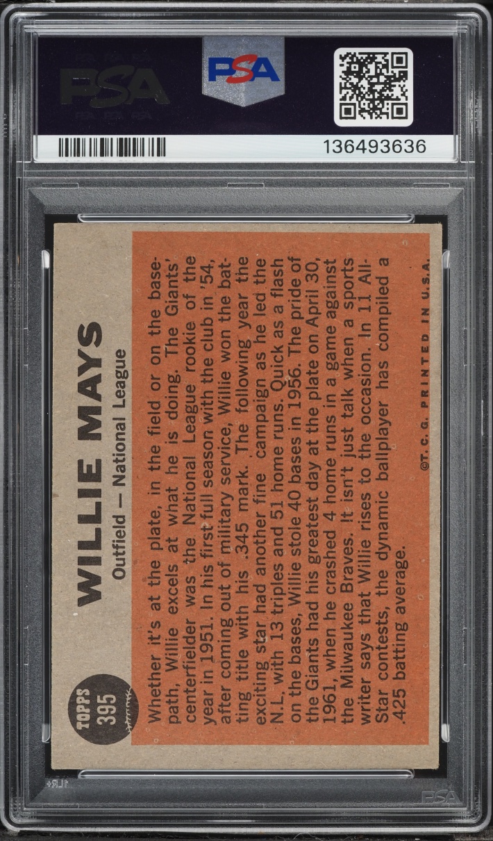 1962 Topps Willie Mays ALL-STAR #395 PSA 5 EX