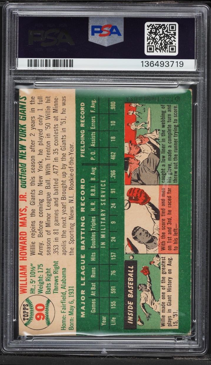 1954 Topps Willie Mays #90 PSA 3(mc) VG