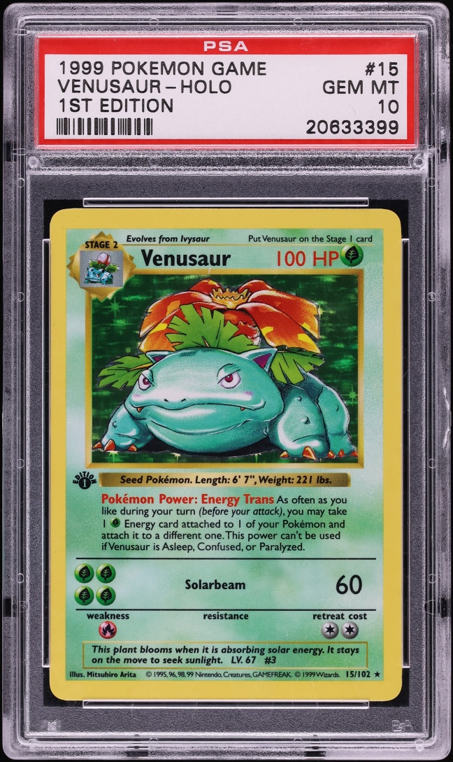 1999 Pokemon Base Set Shadowless 1st Edition Holo Venusaur #15 PSA 10 GEM MINT