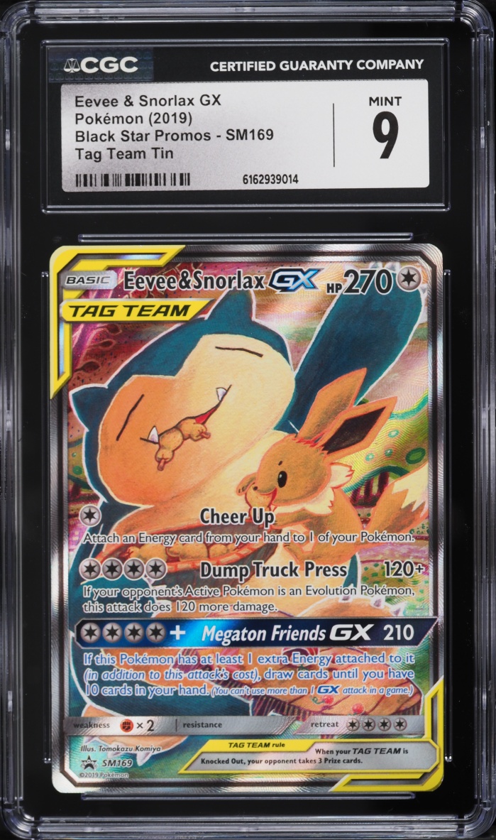 2019 Pokemon Sun & Moon Promo Tag Team Tin Full Art Eevee & Snorlax GX #SM169 CGC 9 MINT
