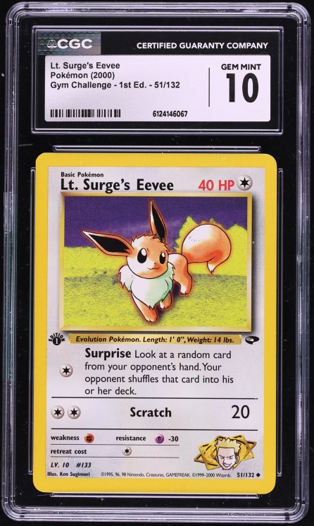2000 Pokemon Gym Challenge 1st Edition Lt. Surge's Eevee #51 CGC 10 GEM MINT