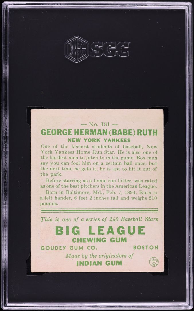 1933 Goudey Babe Ruth #181 SGC 5 EX