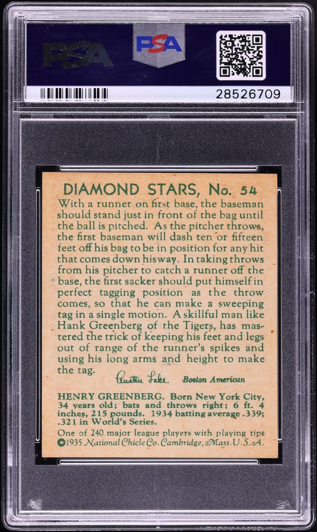 1935 Diamond Stars Hank Greenberg #54 PSA 8.5 NM-MT+