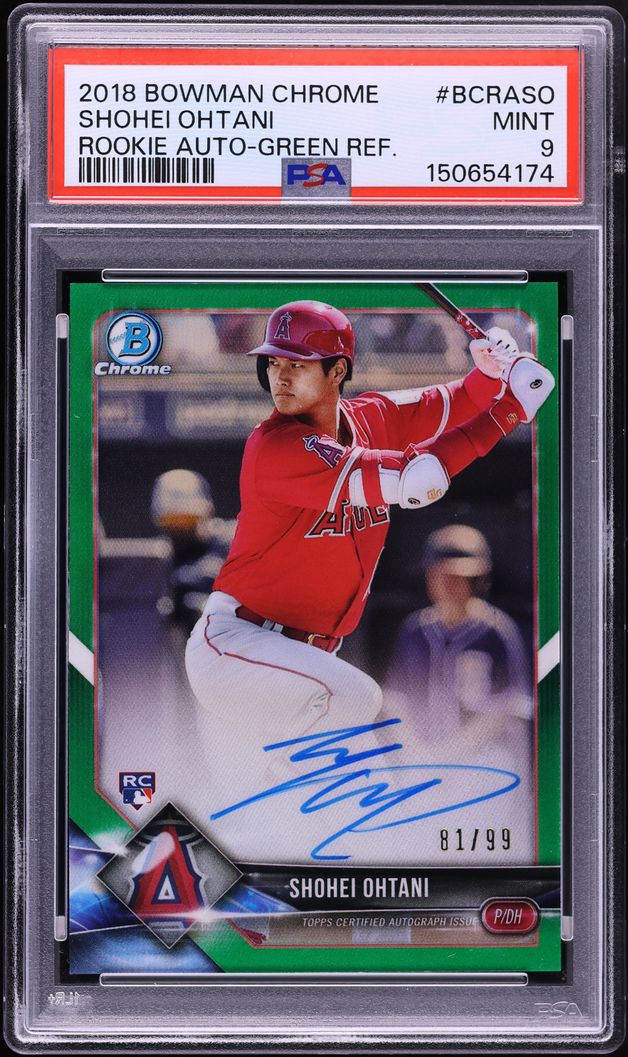 2018 Bowman Chrome Green Refractor Shohei Ohtani ROOKIE AUTO /99 #BCRASO PSA 9 MINT