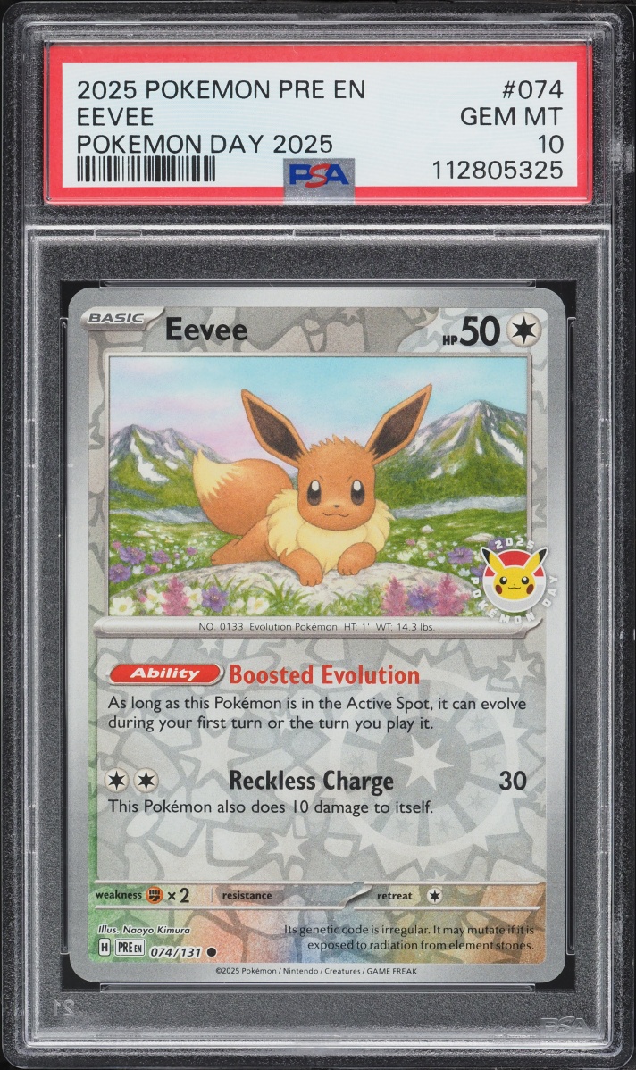 2025 Pokemon SV Prismatic Evolutions Day Reverse Holo Eevee #74 PSA 10 GEM MINT