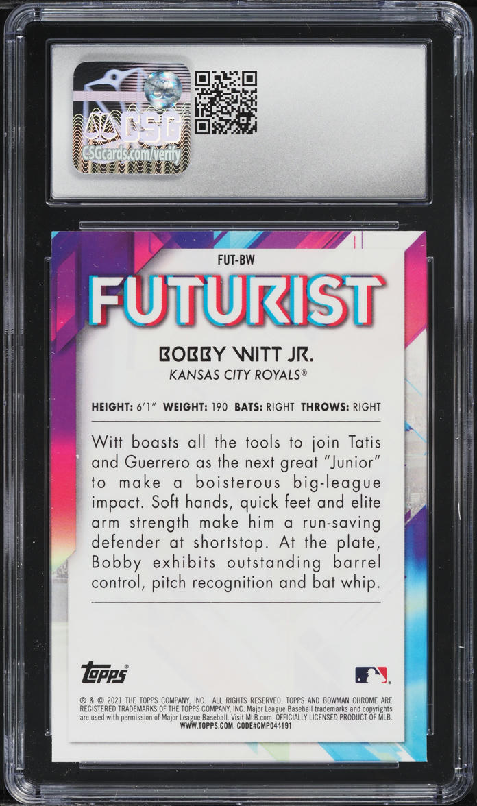 2021 Bowman Chrome Futurist Bobby Witt Jr. PROSPECT #FUT-BW CSG 10 GEM MINT