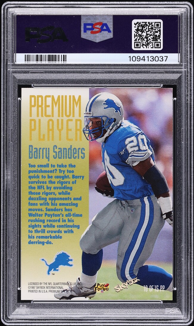 1997 Skybox Premium Player Barry Sanders #10 PSA 9 MINT - Photo 2