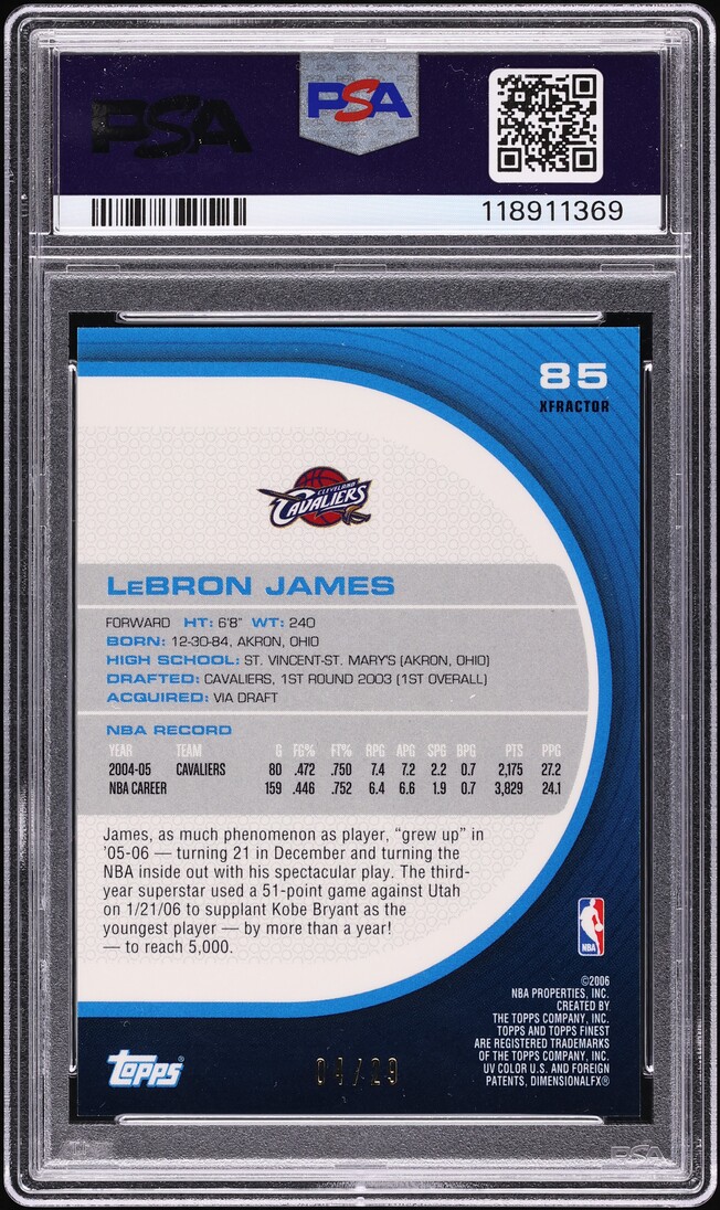2005 Finest Gold Xfractor LeBron James /29 #85 PSA 6 EXMT - Photo 2