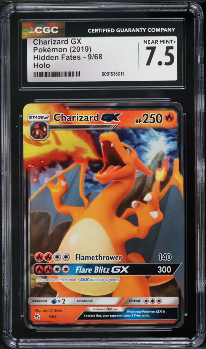 2019 Pokemon Sun & Moon Hidden Fates Holo Charizard GX #9 CGC 7.5 NRMT+