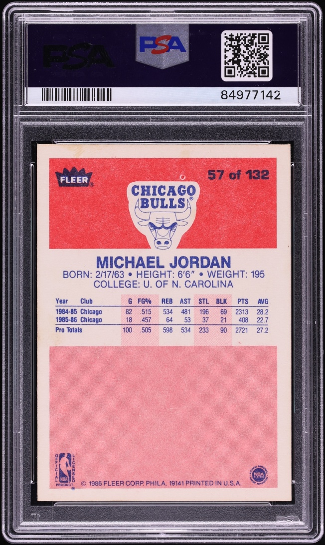 1986 Fleer Basketball Michael Jordan ROOKIE #57 PSA 5 EX
