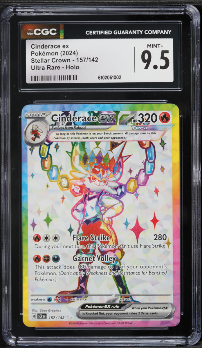 2024 Pokemon Scarlet & Violet Stellar Crown Full Art Cinderace ex #157 CGC 9.5 MINT+