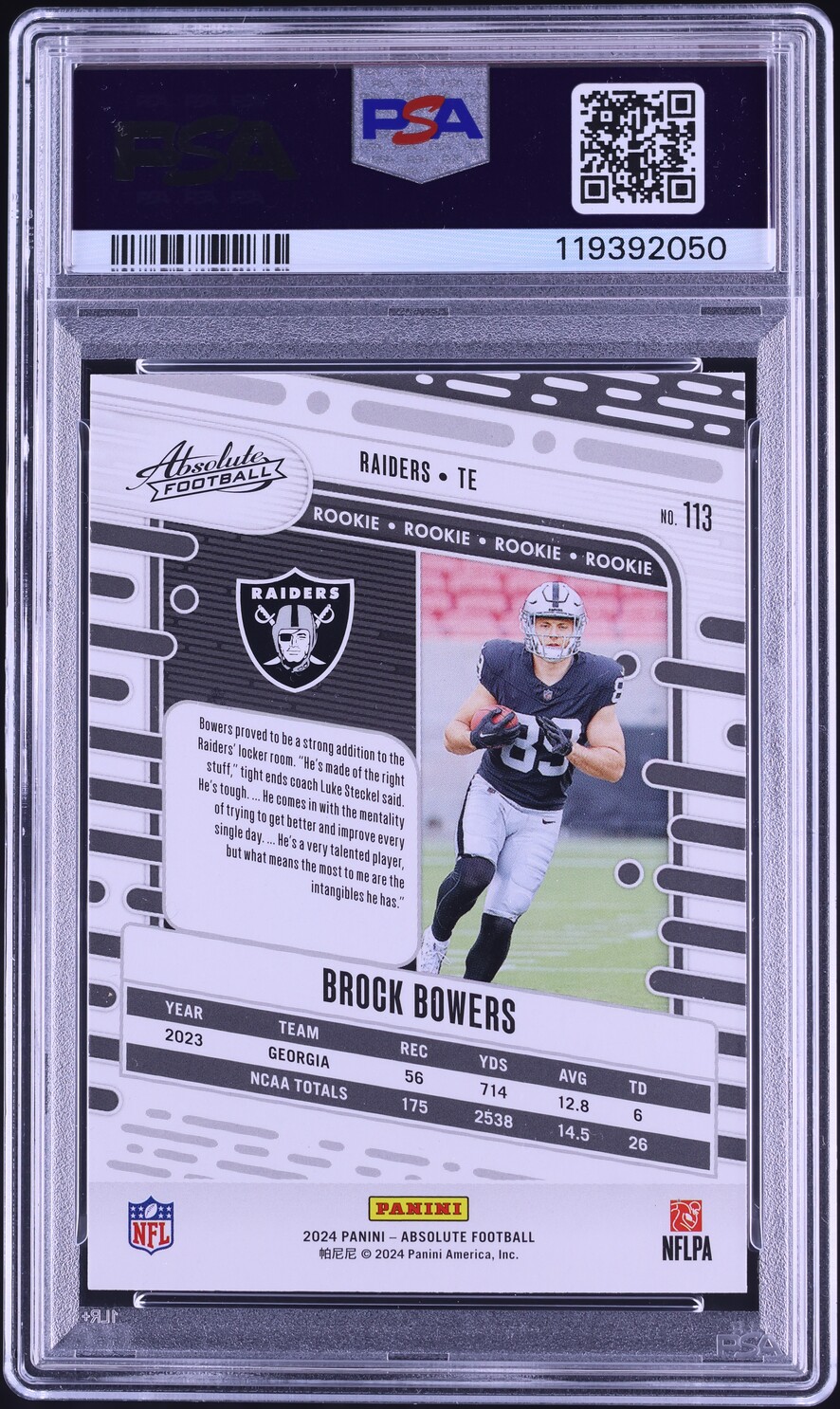 2024 Absolute Football Brock Bowers ROOKIE #113 PSA 8 NM-MT