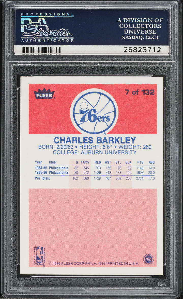 1986 Fleer Basketball Charles Barkley ROOKIE #7 PSA 8.5 NM-MT+
