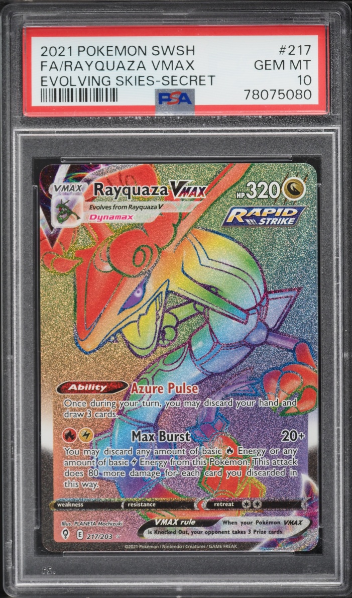 2021 Pokemon Sword & Shield Evolving Skies Rainbow Rare Rayquaza VMAX #217 PSA 10 GEM MINT