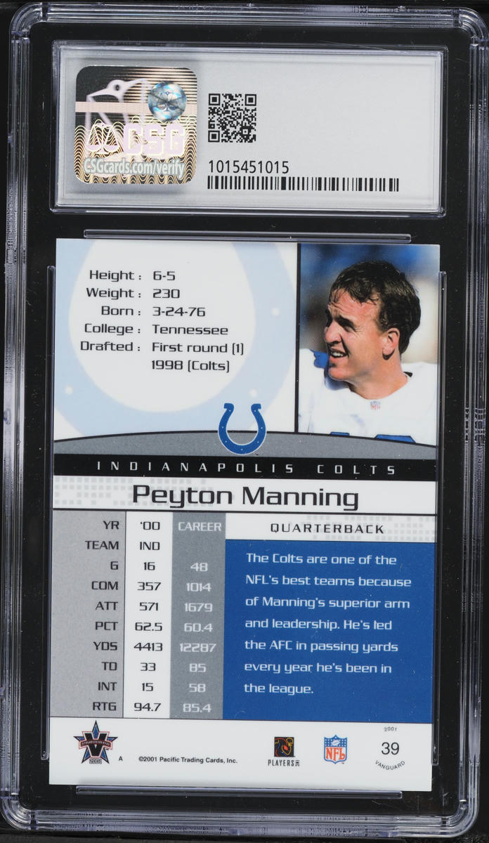 2001 Pacific Vanguard Premiere Date Peyton Manning /115 #39 CSG 8 NM-MT