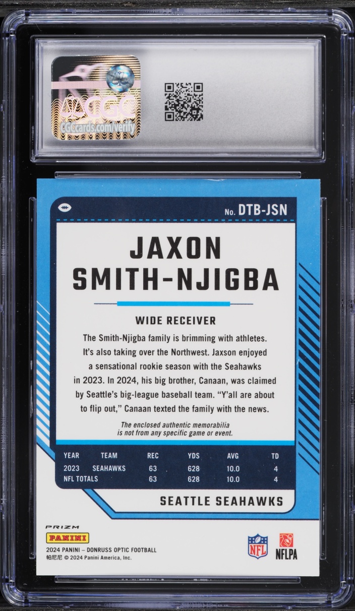 2024 Donruss Optic Threads Blue Hyper Jaxon Smith-Njigba PATCH #10 CGC 9 MINT