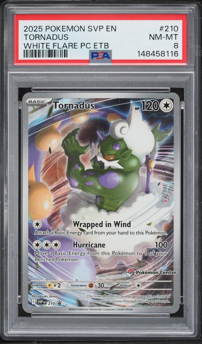 2025 Pokemon Scarlet & Violet Promo White Flare Center ETB Full Art Tornadus #210 PSA 8 NM-MT