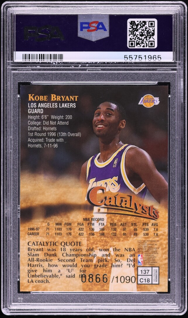 1997 Finest Refractor Kobe Bryant /1090 #137 PSA 10 GEM MINT