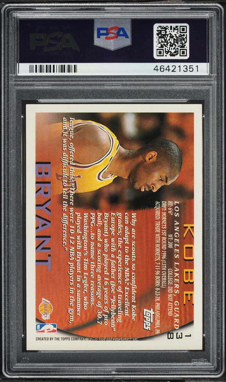 1996 Topps Basketball Kobe Bryant ROOKIE #138 PSA 8 NM-MT