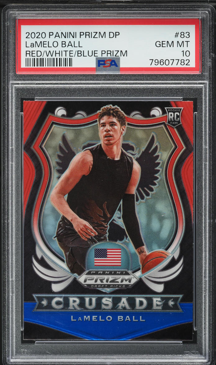 2020 Panini Prizm Draft Picks Red White Blue LaMelo Ball ROOKIE #83 PSA 10 GEM