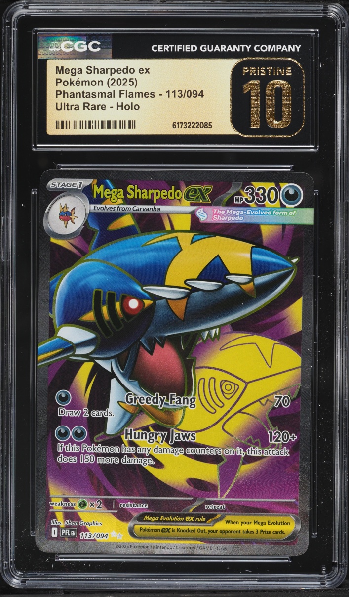 2025 Pokemon Mega Evolution Phantasmal Flames Full Art Mega Sharpedo EX #113 CGC 10 PRISTINE