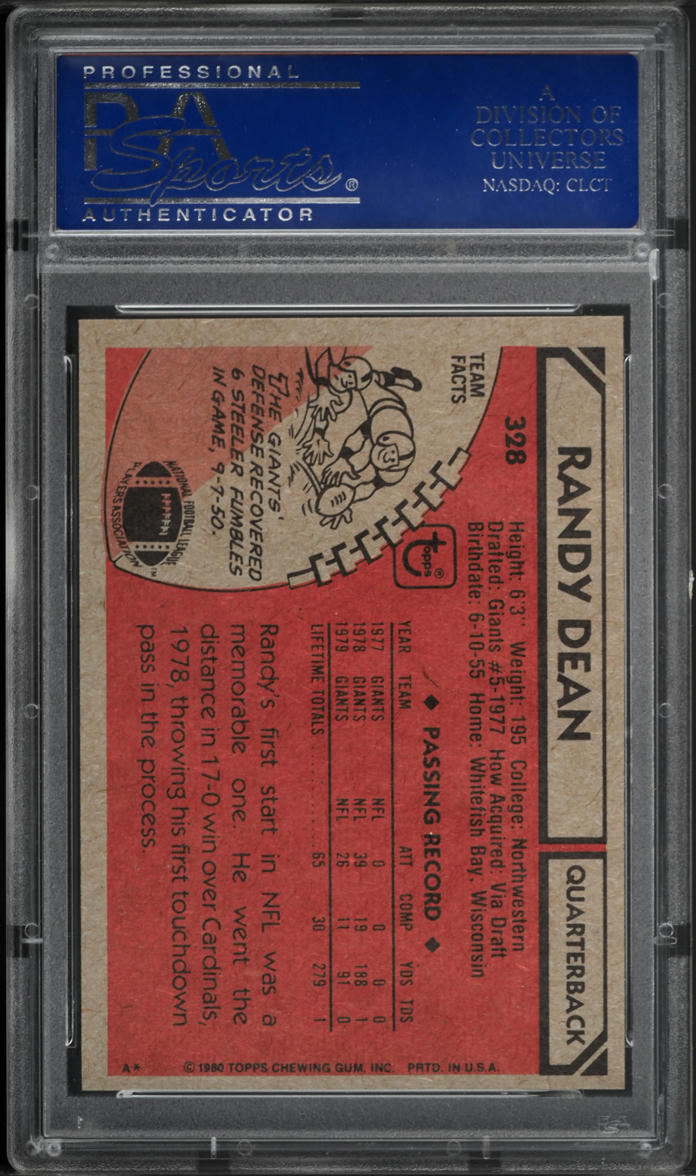1980 Topps Football Randy Dean #328 PSA 10 GEM MINT