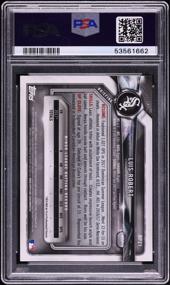 2018 Bowman Paper Luis Robert PROSPECT #BP21 PSA 10 GEM MINT