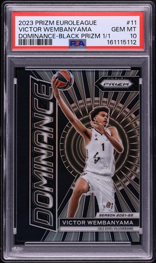 2023 Panini Prizm Euroleague Dominance Black Prizm Victor Wembanyama ROOKIE 1/1 #11 PSA 10 GEM