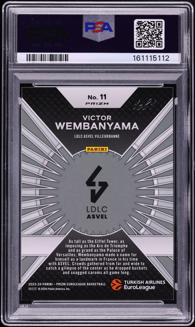 2023 Panini Prizm Euroleague Dominance Black Prizm Victor Wembanyama ROOKIE 1/1 #11 PSA 10 GEM