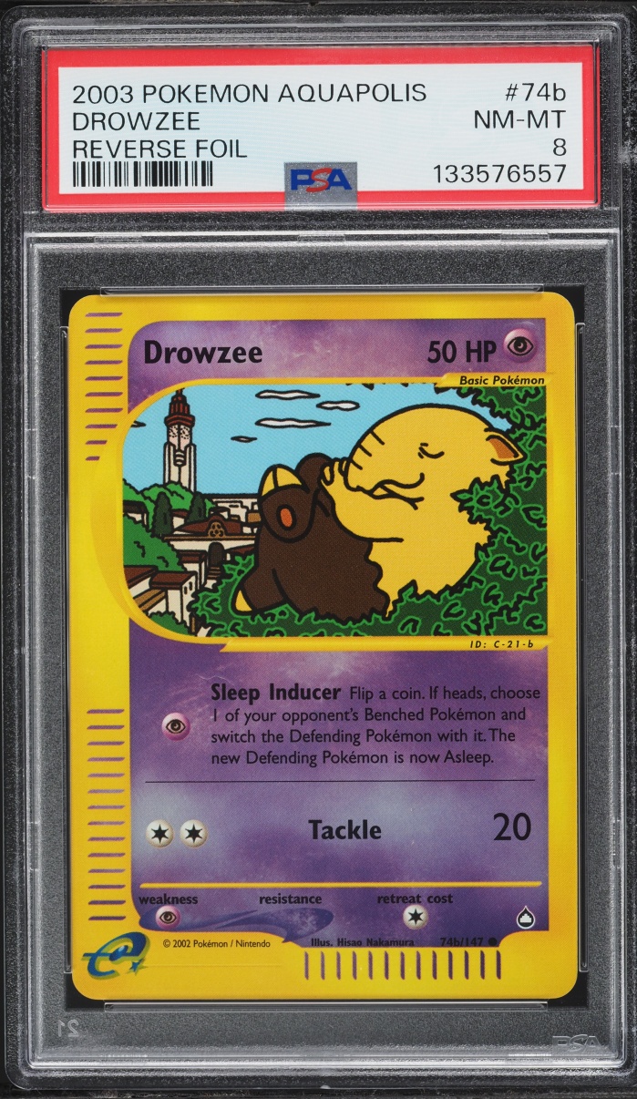 2003 Pokemon Aquapolis Reverse Foil Drowzee #74b PSA 8 NM-MT