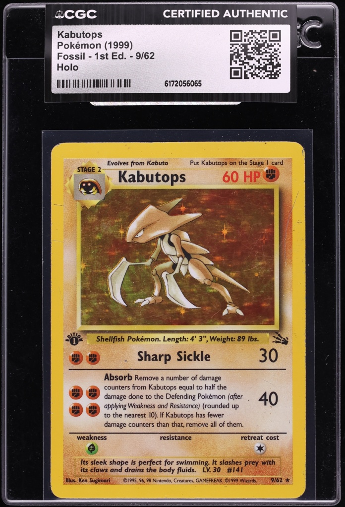 1999 Pokemon Fossil 1st Edition Holo Kabutops #9 CGC AUTH