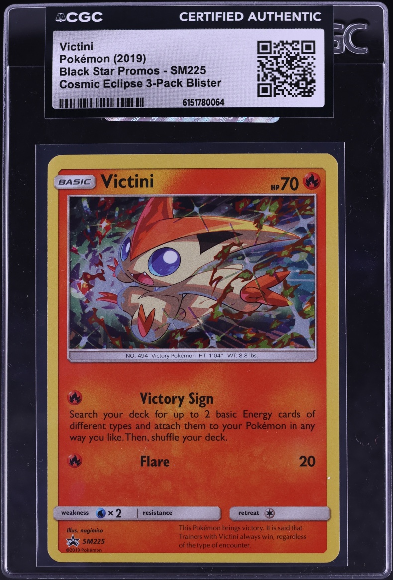 2019 Pokemon Sun & Moon Promo Cosmic Eclipse Holo Victini #SM225 CGC AUTH