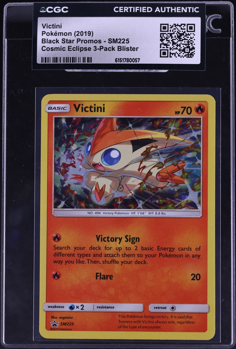 2019 Pokemon Sun & Moon Promo Cosmic Eclipse Holo Victini #SM225 CGC AUTH