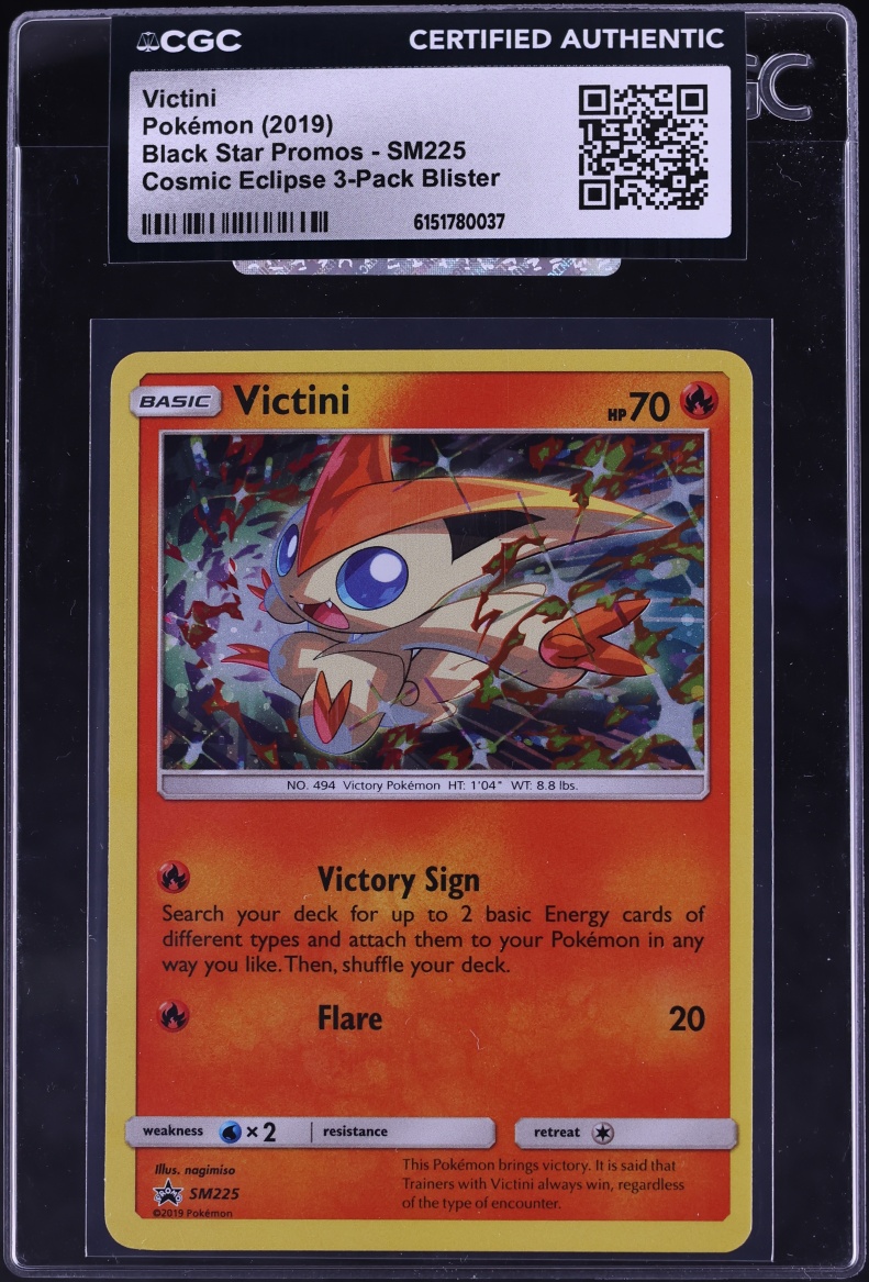 2019 Pokemon Sun & Moon Promo Cosmic Eclipse Holo Victini #SM225 CGC AUTH