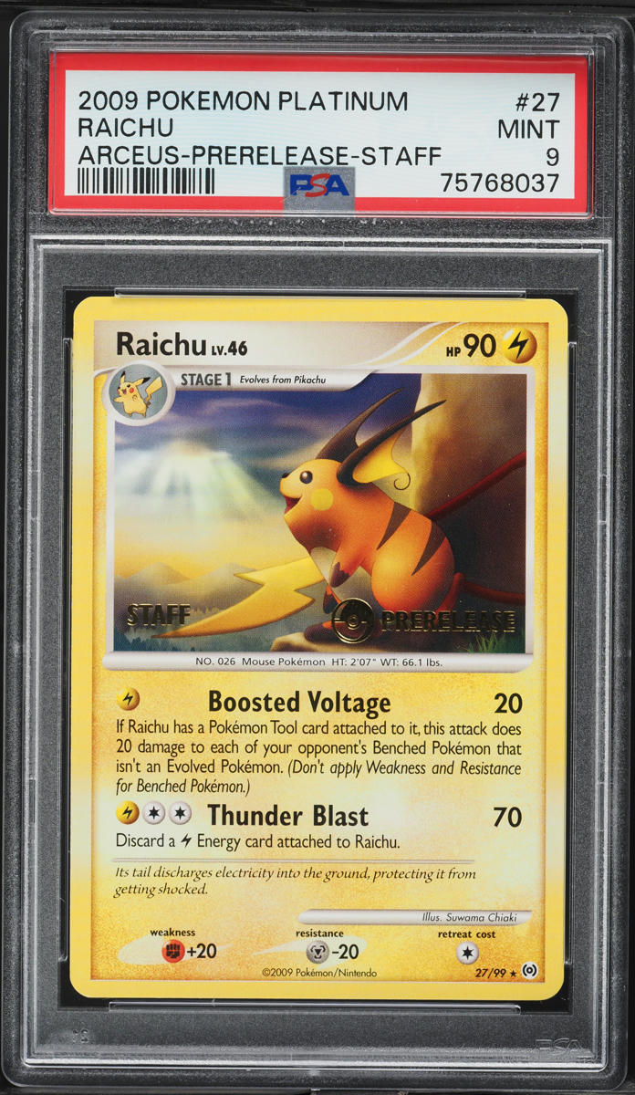 2009 Pokemon Platinum Arceus Prerelease Staff Raichu #27 PSA 9 MINT